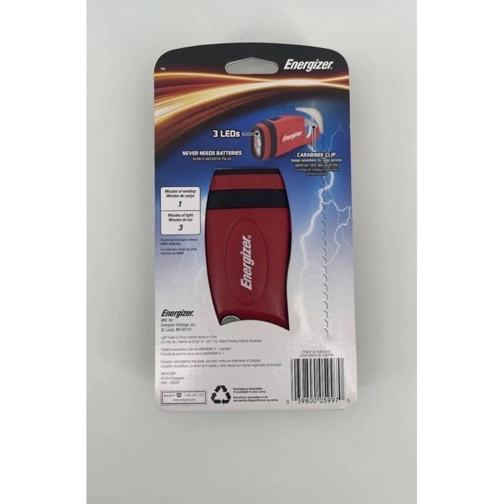 Energizer Crank LED Flashlight Carabiner Emergency Light No Battery New‎